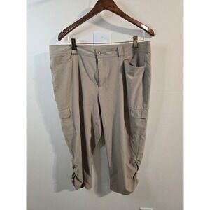 Eddie Bauer Travex Pant Women 14 Beige‎ Stretch Cargo Capri Crop Hiking